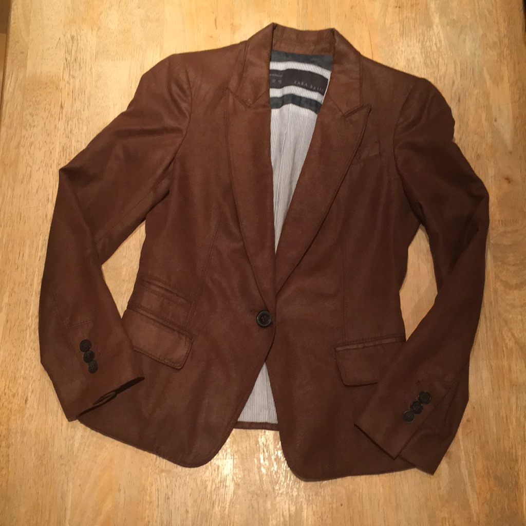 Zara Basic Brown Single Button Blazer